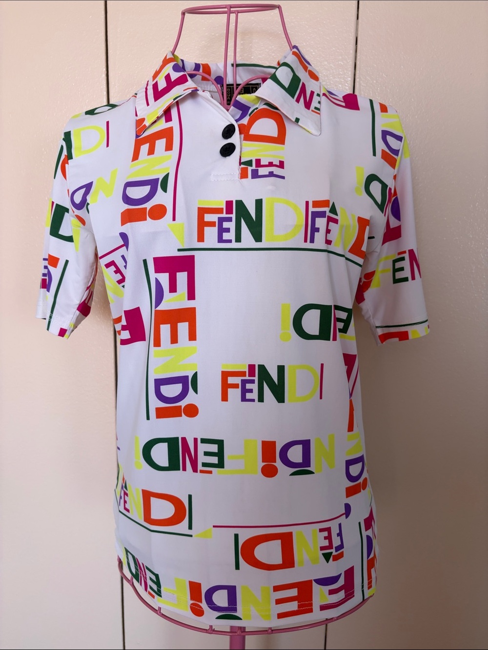 Fendi White Polo with Multicolor Logo Print